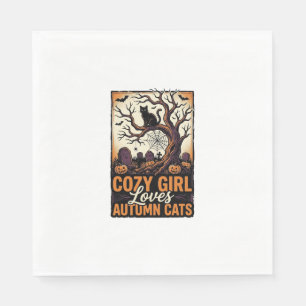 Herfst Kat Liefhebber Vintage Halloween Meisje T-s Servet