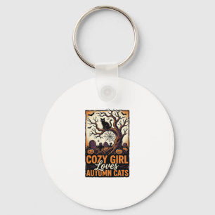 Herfst Kat Liefhebber Vintage Halloween Meisje T-s Sleutelhanger