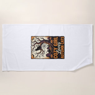 Herfst Kat Liefhebber Vintage Halloween Meisje T-s Strandlaken