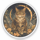 Herfst kat maan gouden bloemen sticker (Voorkant)