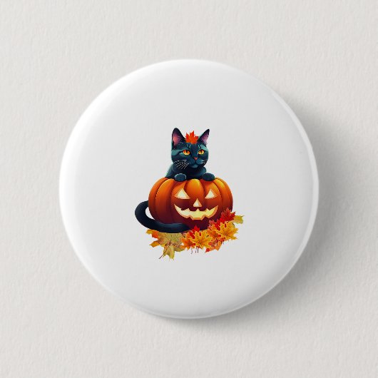 Herfst kat, pompoen, Halloween grafisch ontwerp Ronde Button 5,7 Cm (Voorkant)