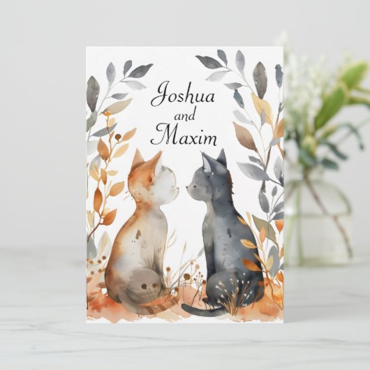 herfst katten bruiloft kaart (Staand voorkant)