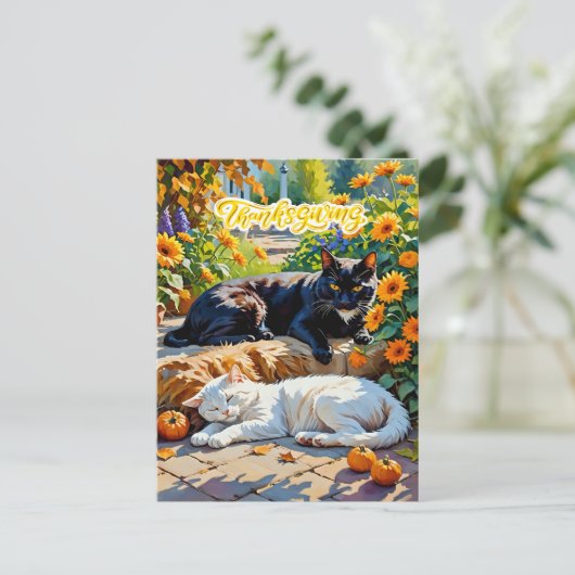 Herfst Katten en Pompoenen Tuin Scene Briefkaart (Staand voorkant)