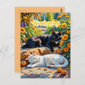 Herfst Katten en Pompoenen Tuin Scene Briefkaart (Voorkant / Achterkant)
