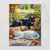 Herfst Katten en Pompoenen Tuin Scene Briefkaart (Voorkant)