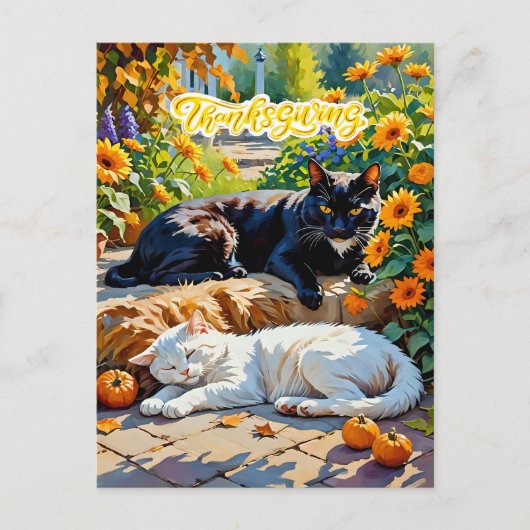 Herfst Katten en Pompoenen Tuin Scene Briefkaart (Voorkant)