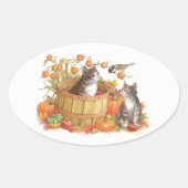 Herfst Katten en Vogel Ovale Sticker (Voorkant)