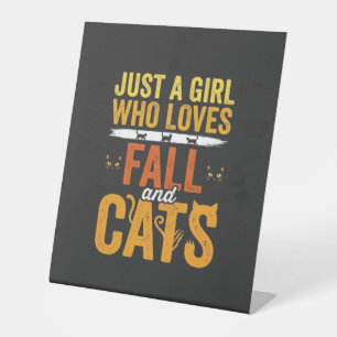 Herfst Katten Meisje Liefhebber Halloween Ontwerp Reclamebord Met Voetstuk
