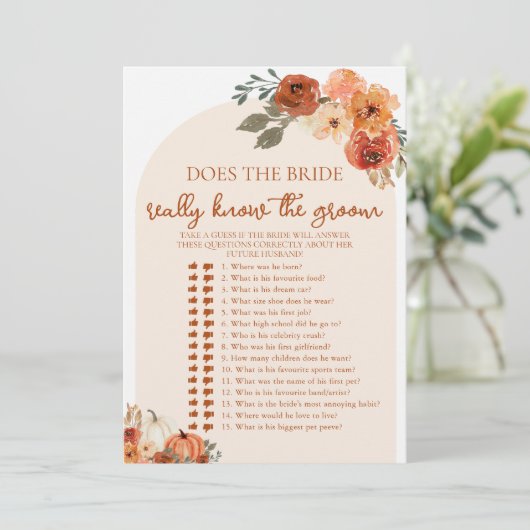 Herfst Kent de bruid echt de bruidegom spel Kaart (Staand voorkant)