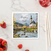 Herfst kerk en bomen met aanpasbare tekst servet (Insitu)