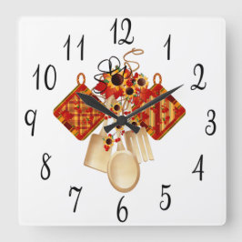 Herfst keukengereedschap vierkante klok