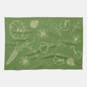 Herfst keukenhanddoek in groen