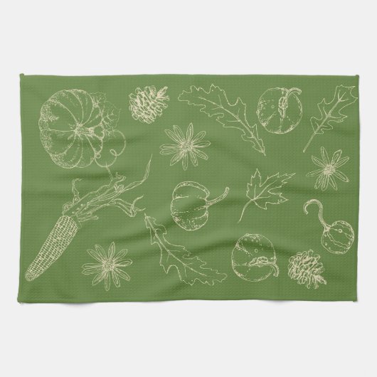 Herfst keukenhanddoek in groen (Horizontaal)