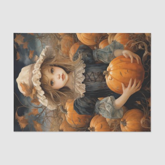 Herfst Kind Holding Pompoen Thanksgiving Decoupage Tissuepapier (Voorkant)