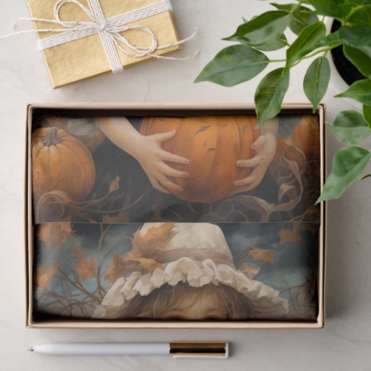 Herfst Kind Holding Pompoen Thanksgiving Decoupage Tissuepapier (Geschenk)