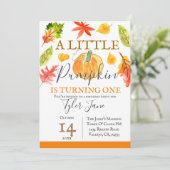 Herfst kind verjaardagsfeestje voor pompoenen kaart (Staand voorkant)