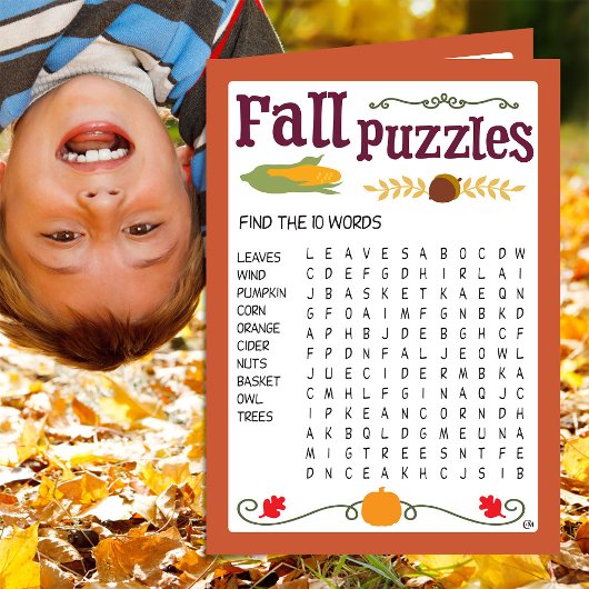 Herfst Kinderen Puzzels Activiteit Kaart
