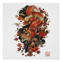 Herfst Kitsune Japanse Vossen Geest Ontwerp