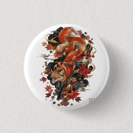 Herfst Kitsune Japanse Vossen Geest Ontwerp Ronde Button 3,2 Cm