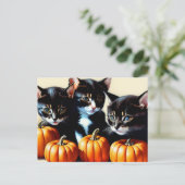 Herfst Kittens met pompoenen Feestdagenkaart (Staand voorkant)