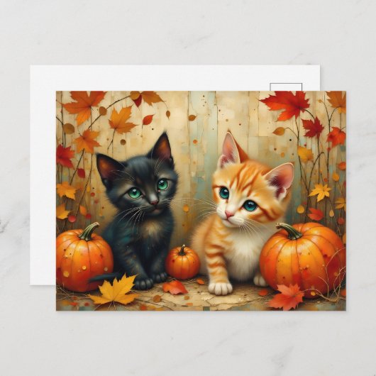 Herfst Kittens Pompoenen en Foliage Feestdagenkaart (Voorkant / Achterkant)