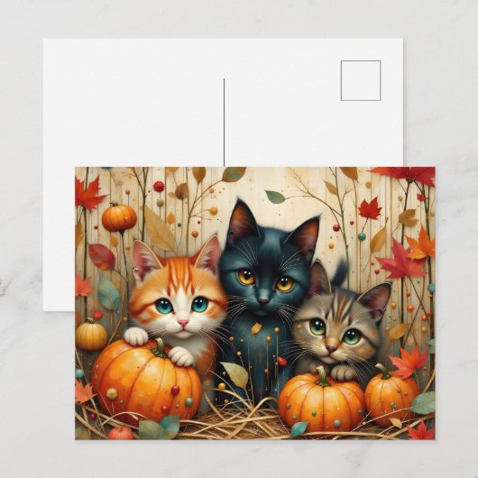 Herfst Kittens Pompoenen en Foliage Feestdagenkaart (Voorkant / Achterkant)