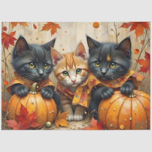 Herfst Kittens Pompoenen en Foliage Tissuepapier (Voorkant)