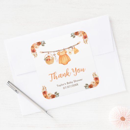 Herfst Kleding Line Meisje Baby shower Dank u Vierkante Sticker (Envelop)