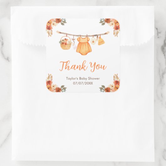 Herfst Kleding Line Meisje Baby shower Dank u Vierkante Sticker (Tas)
