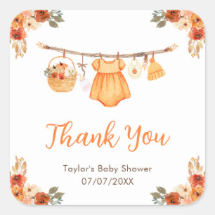 Herfst Kledinglijn Meisje Baby Shower Bedankt Vierkante Sticker
