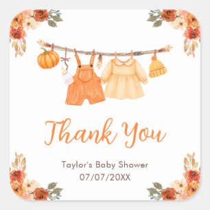 Herfst Kledinglijn Tweeling Baby Shower Bedankt Vierkante Sticker