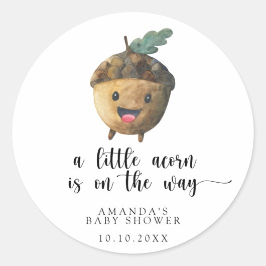 Herfst kleine eikel is onderweg - Baby shower Ronde Sticker (Voorkant)