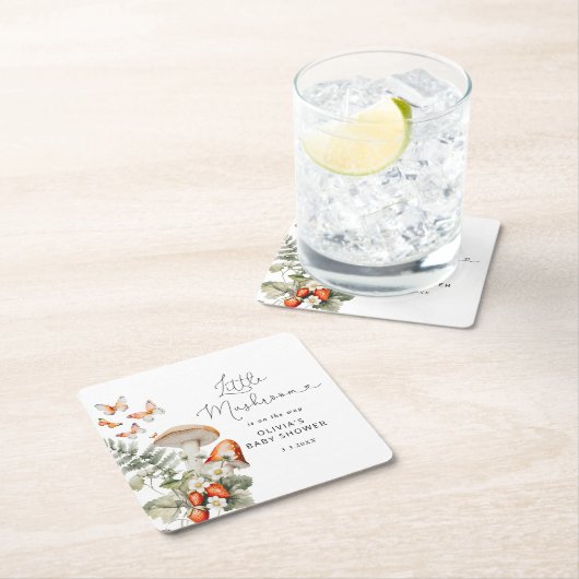 Herfst kleine paddenstoel baby shower kartonnen onderzetters (Insitu)