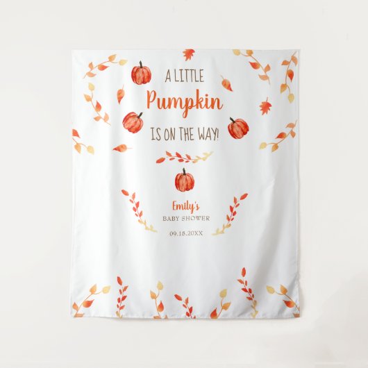 Herfst Kleine Pompoen Baby Shower Bladeren Wandkleed (Voorkant)