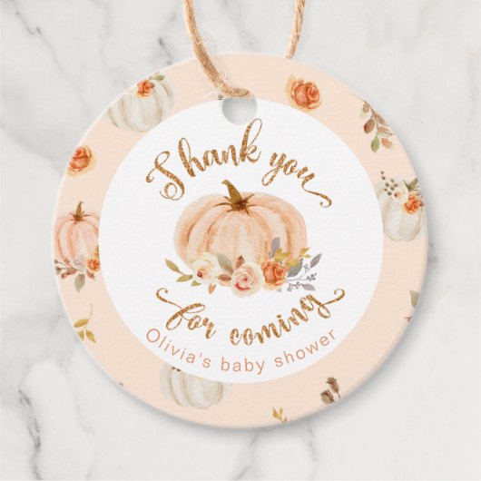 Herfst kleine pompoen baby shower dank u bedankjes labels (Voorkant)