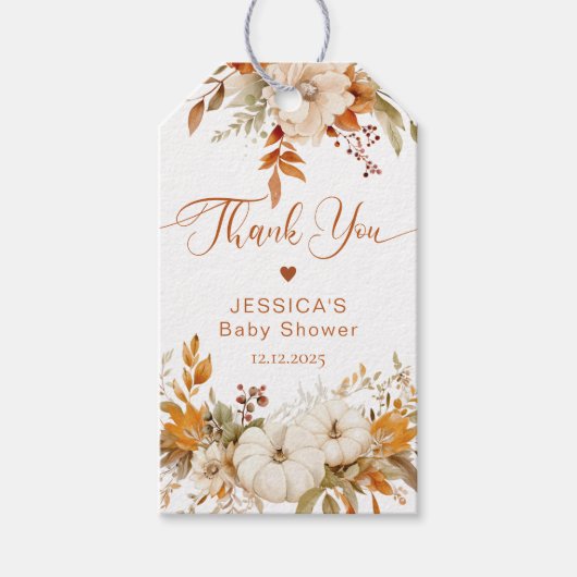 Herfst kleine pompoen baby shower dank u cadeaulabel (Voorkant)