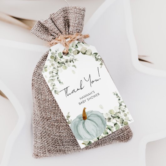 Herfst kleine pompoen Baby shower gunst dank u Cadeaulabel