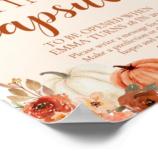 Herfst Kleine Pompoen Baby shower Tijd Capsule Tek Poster (Hoek)