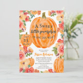 Herfst kleine pompoen bloemenhalloween baby shower kaart (Staand voorkant)