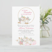 Herfst Kleine Pompoen Glitter Wit Roze Baby Shower Kaart (Staand voorkant)