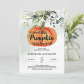 Herfst kleine pompoen groen gebladerte baby shower kaart (Staand voorkant)
