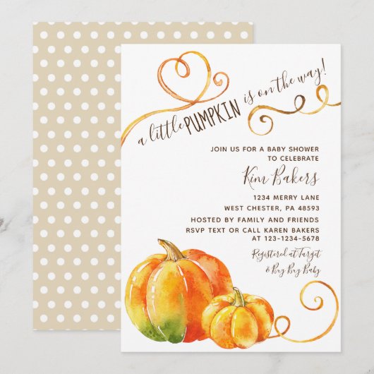 Herfst kleine pompoen herfst Baby shower uitnodigi Kaart (Voorkant / Achterkant)