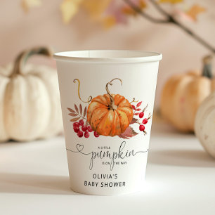 Herfst kleine pompoen is op weg baby shower papieren bekers
