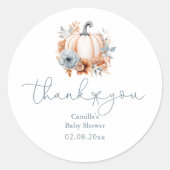 Herfst kleine pompoen jongen Baby shower dank u Ronde Sticker (Voorkant)