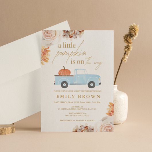 Herfst kleine pompoen jongen Baby shower uitnodigi Kaart