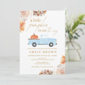 Herfst kleine pompoen jongen Baby shower uitnodigi Kaart (Staand voorkant)