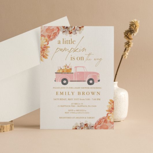 Herfst kleine pompoen meisje Baby shower uitnodigi Kaart