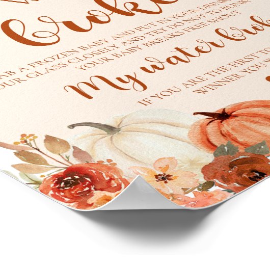 Herfst kleine pompoen mijn water brak Baby shower Poster (Hoek)