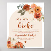 Herfst kleine pompoen mijn water brak Baby shower Poster (Voorkant)