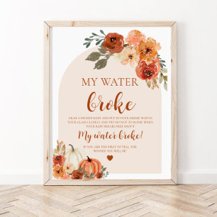 Herfst kleine pompoen mijn water brak Baby shower Poster